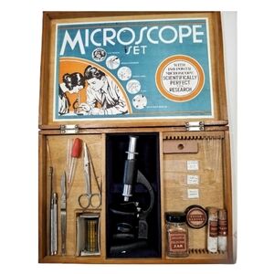 1950's Vintage Science Kit with Microscope and accessories. Good Condition.